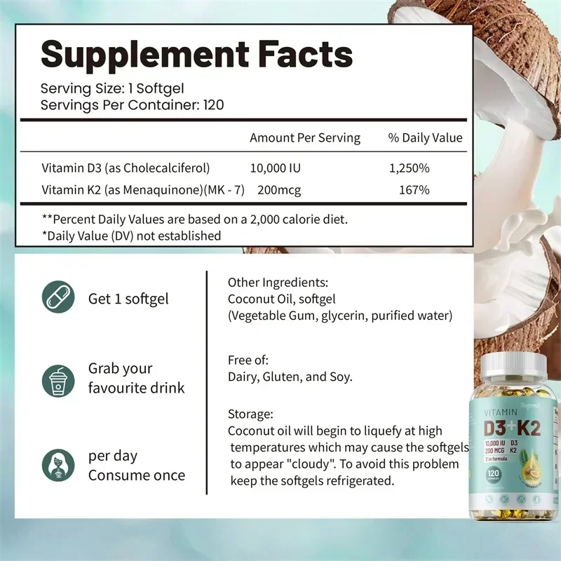 Vitamin D3+K2 Supplement - Promotes Calcium Absorption - Image 2