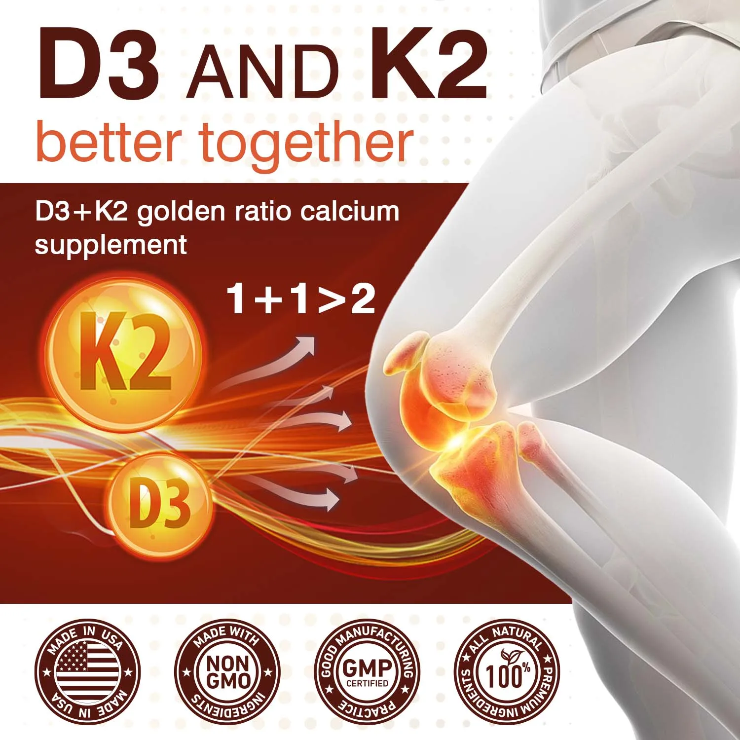 Vitamin D3 10000 IU & K2 200 Mcg - Coconut Oil Softgels - Image 6