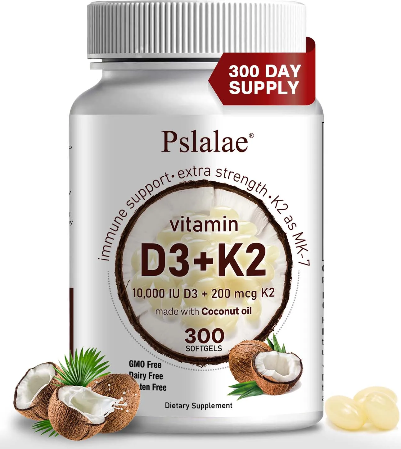 Vitamin D3 10000 IU & K2 200 Mcg - Coconut Oil Softgels