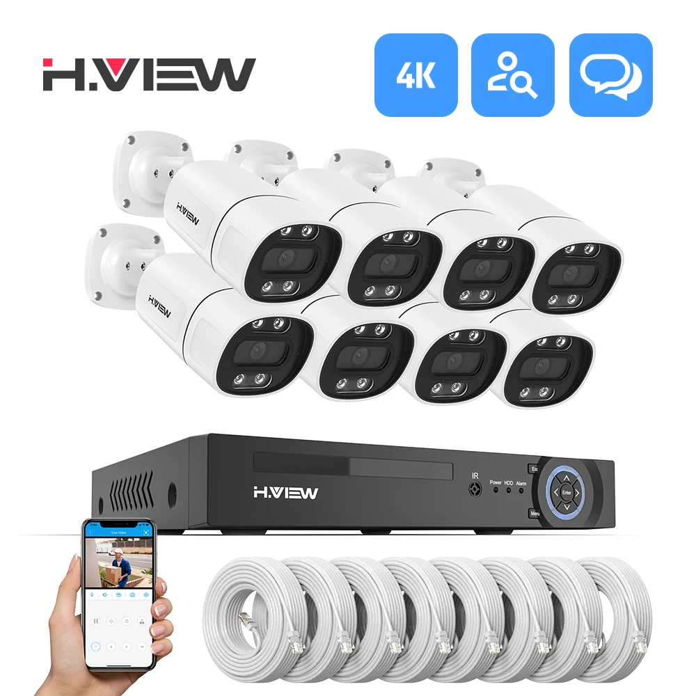 H.View 4K 5Mp 8Mp poe Cctv Security Camera System Home Video